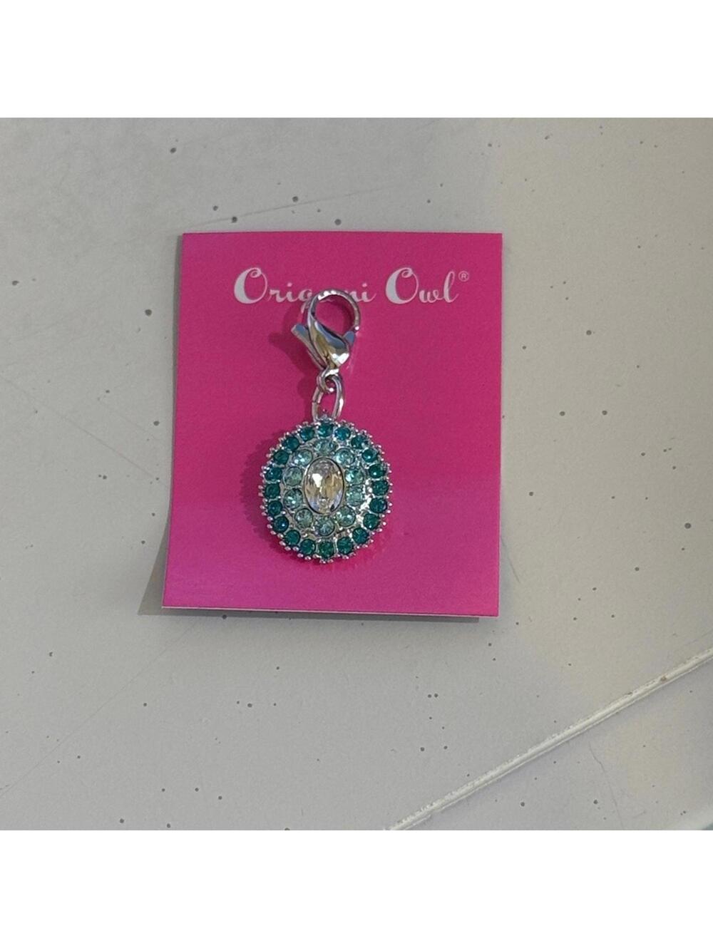 Origami Owl Teal and Clear Oval Crystal Charm